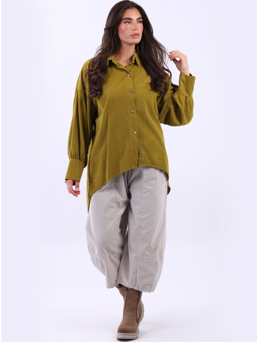 Women Solid Cotton Corduroy Collared Shirt