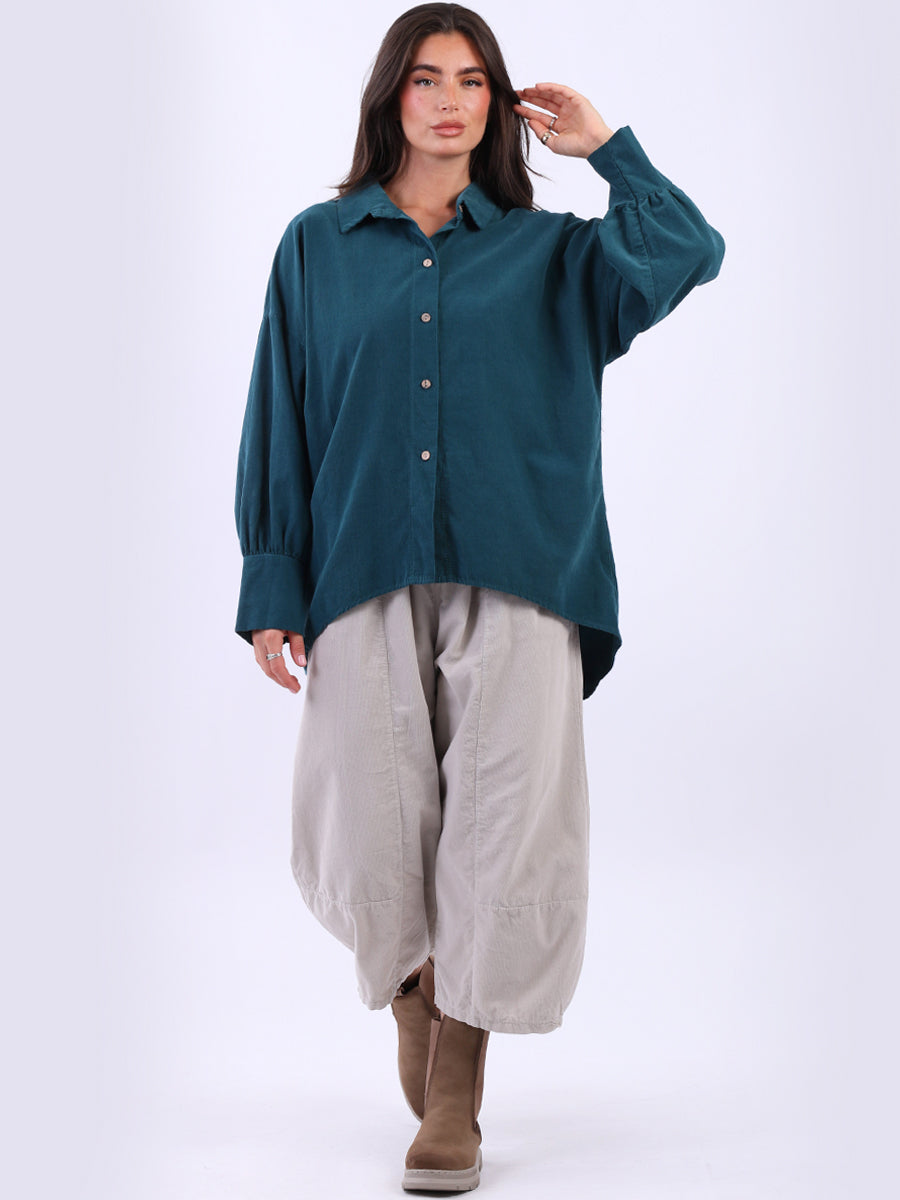 Women Solid Cotton Corduroy Collared Shirt