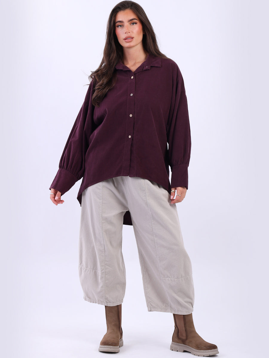 Women Solid Cotton Corduroy Collared Shirt