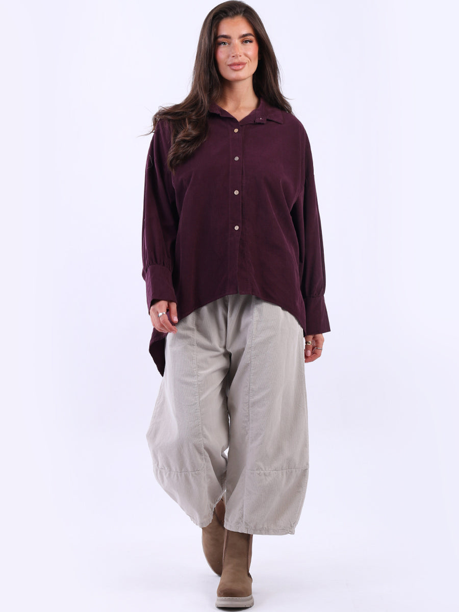 Women Solid Cotton Corduroy Collared Shirt