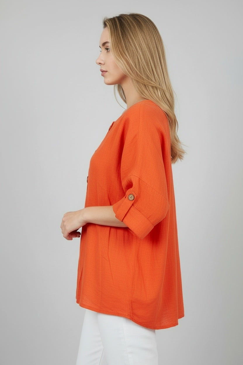 Solid Cotton Italian Crop Baggy Shirt