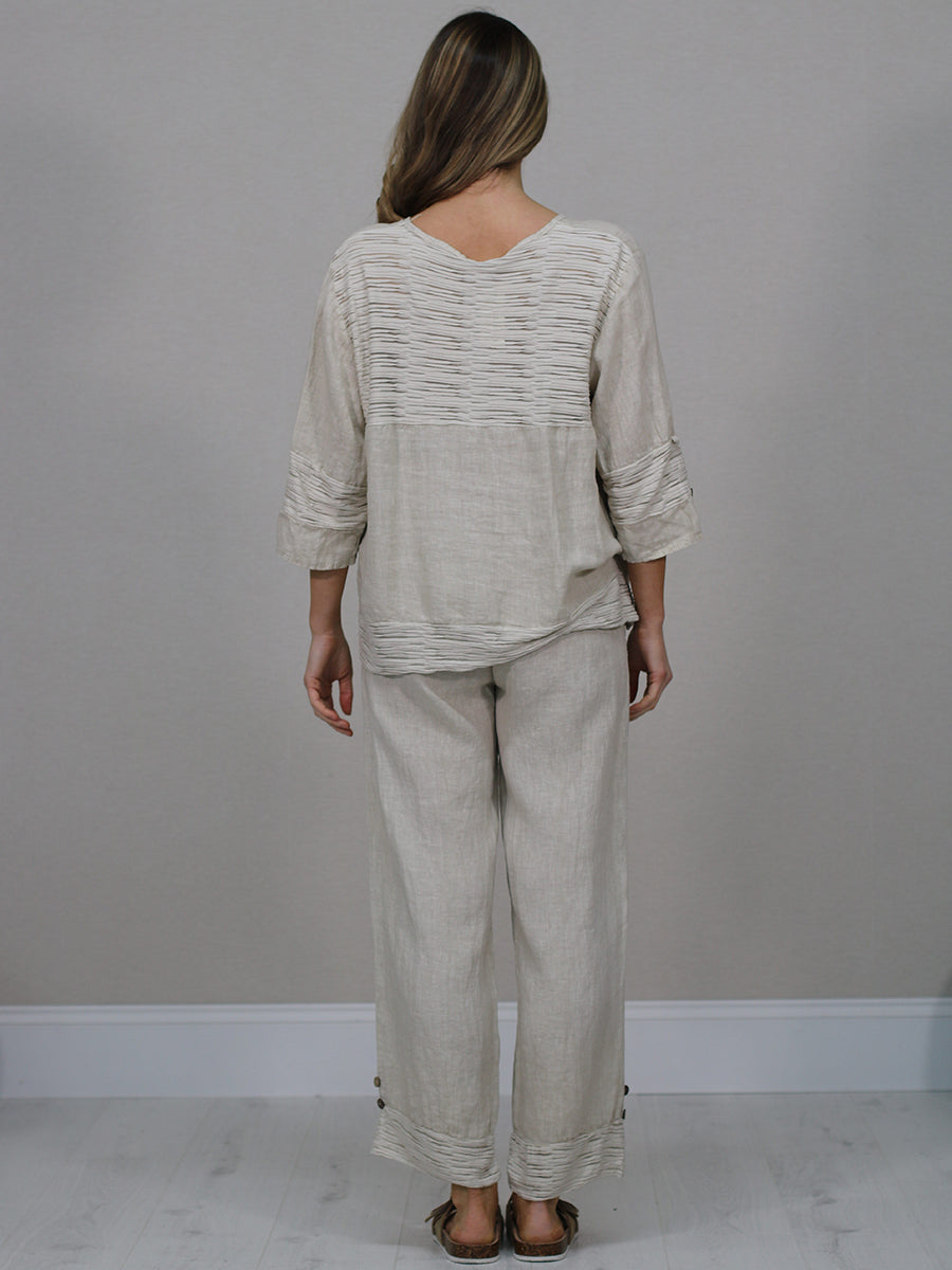 Ruffle Panel Button Down Linen Crop Top