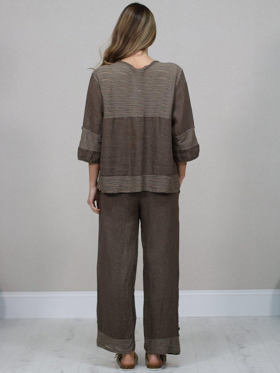 Ruffle Panel Button Down Linen Crop Top