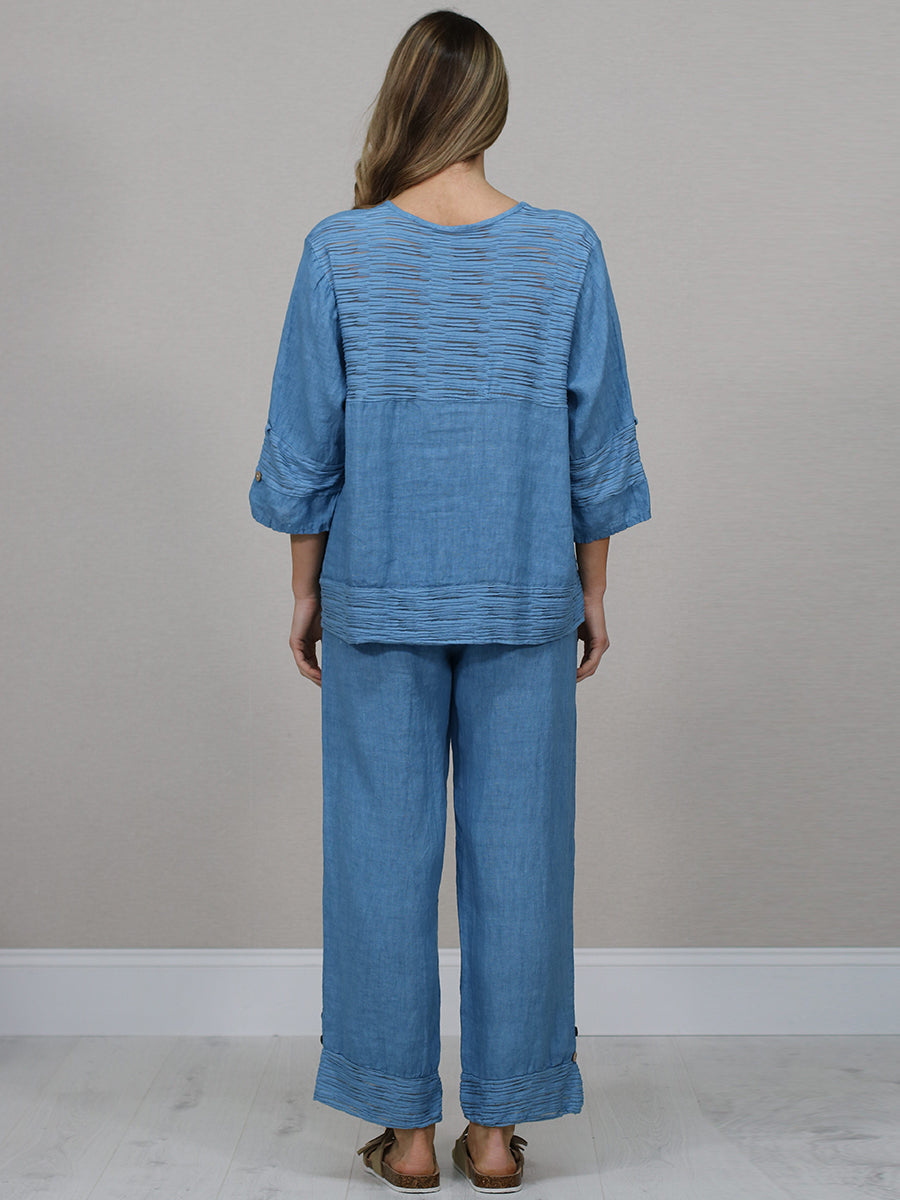 Ruffle Panel Button Down Linen Crop Top
