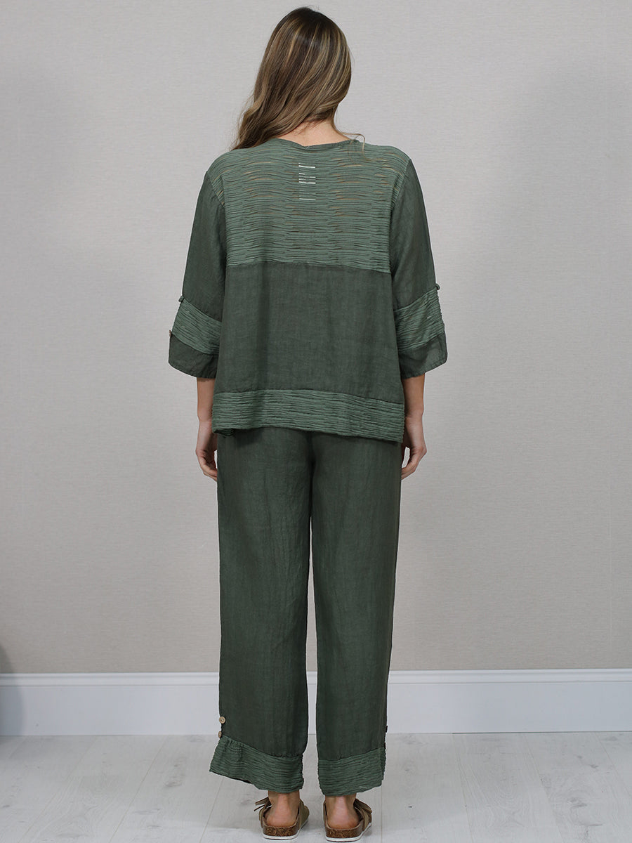 Ruffle Panel Button Down Linen Crop Top