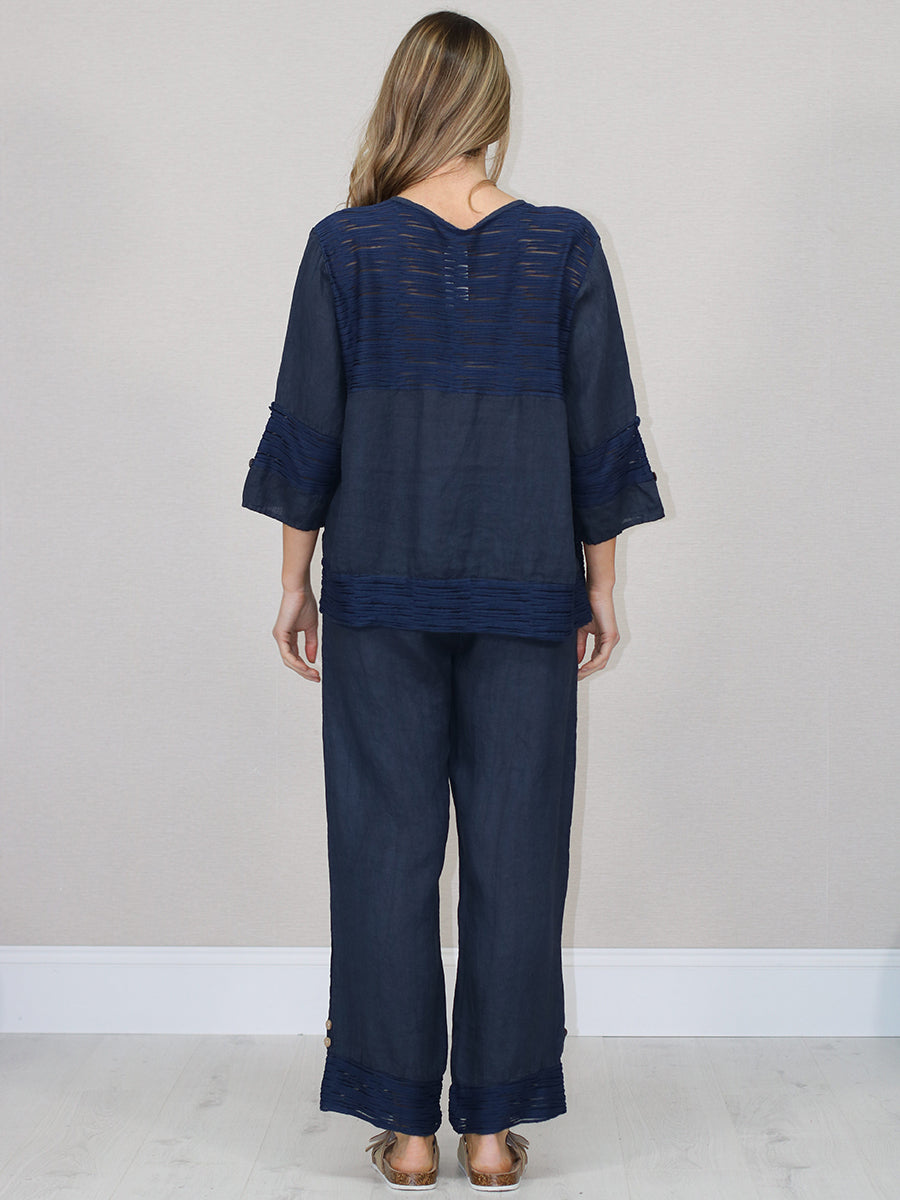 Ruffle Panel Button Down Linen Crop Top