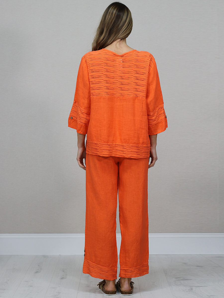 Ruffle Panel Button Down Linen Crop Top