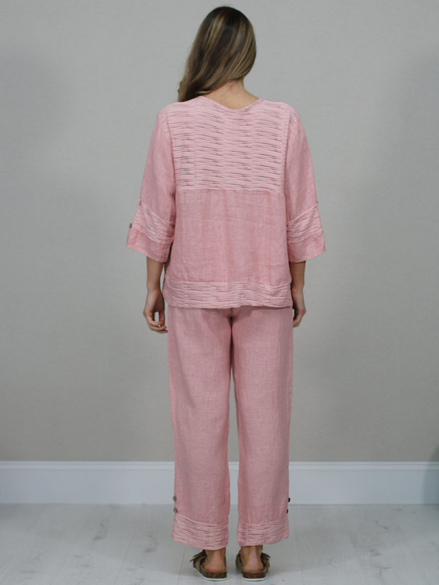 Ruffle Panel Button Down Linen Crop Top