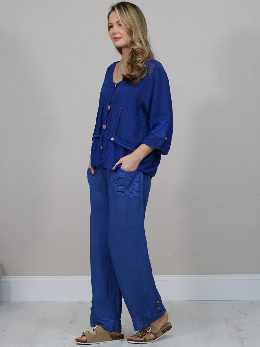 Ruffle Panel Button Down Linen Crop Top
