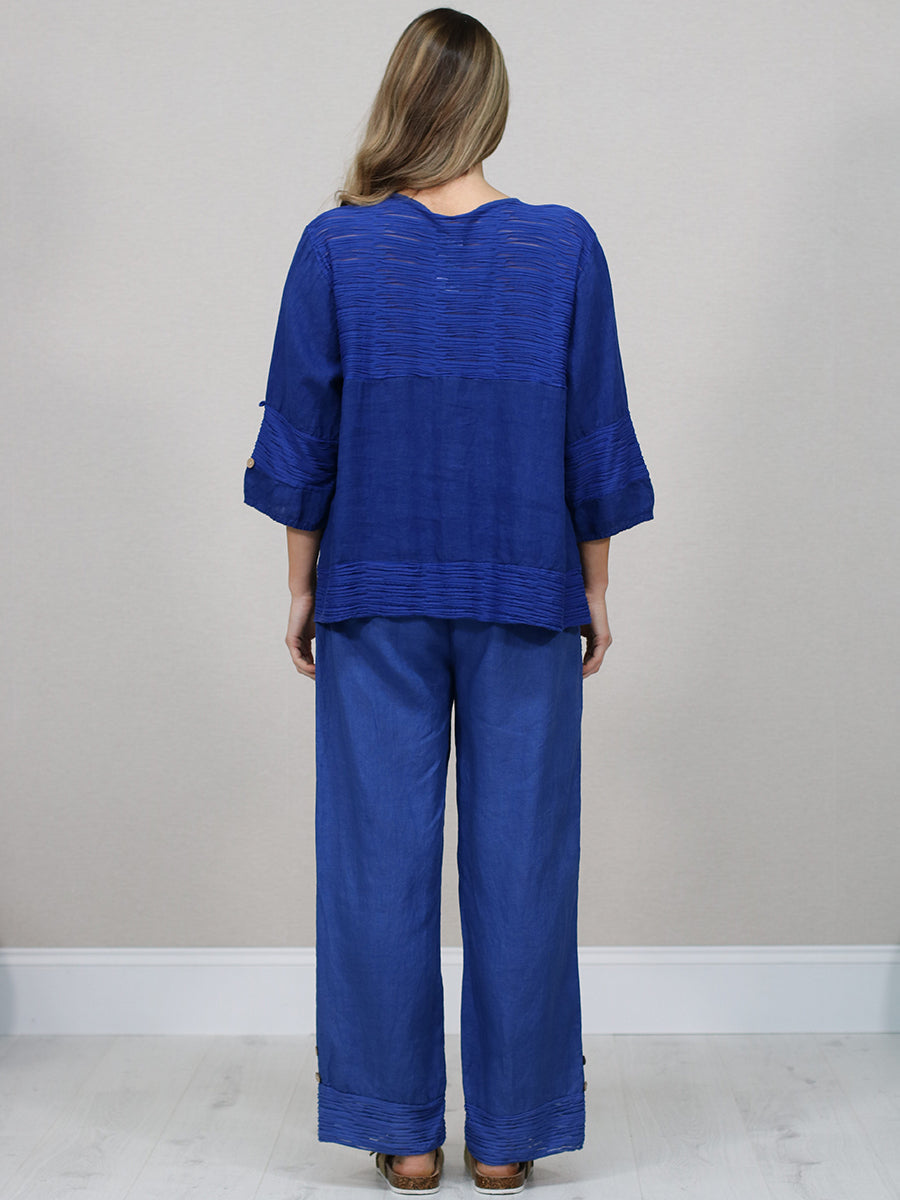 Ruffle Panel Button Down Linen Crop Top