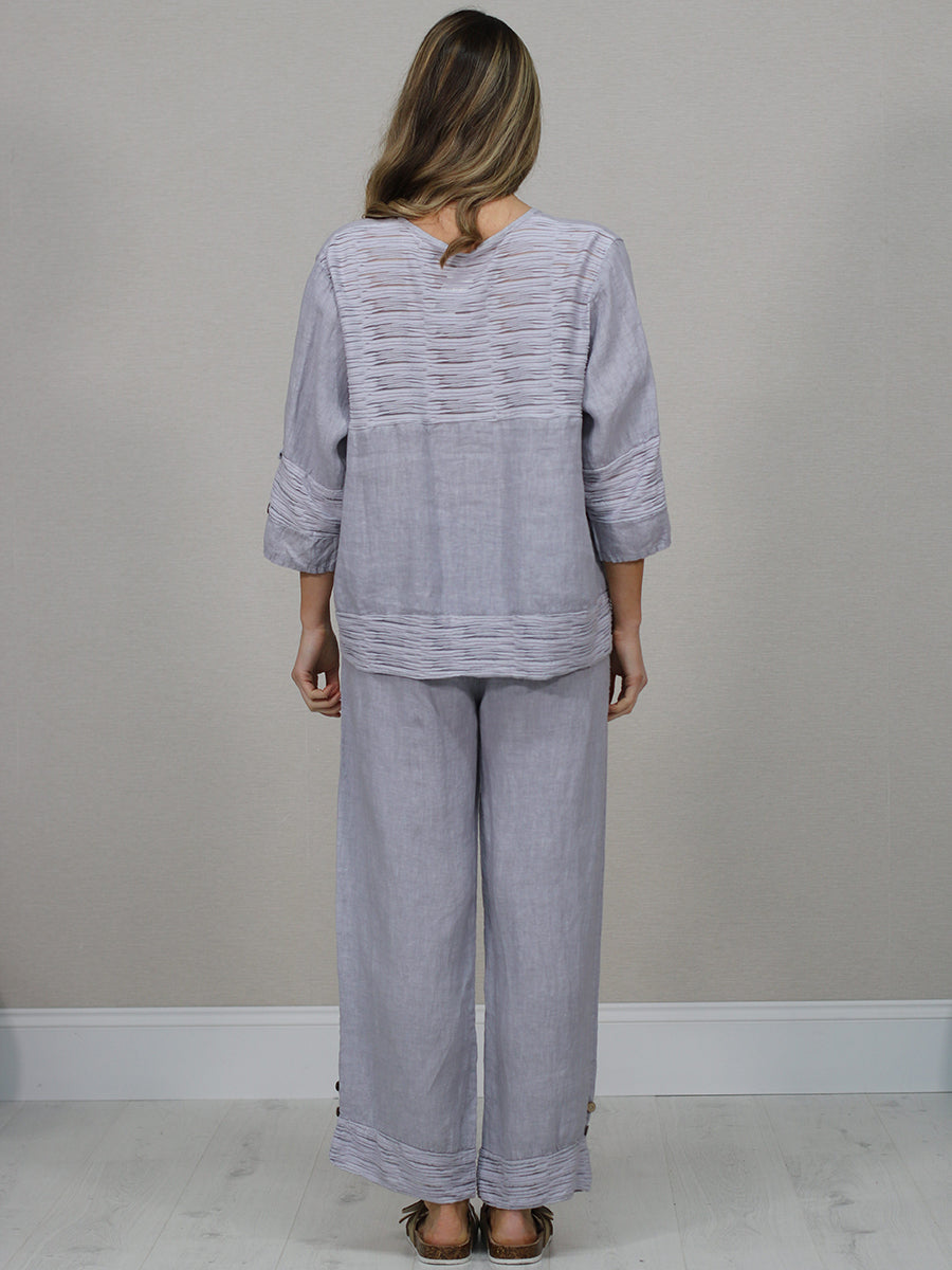 Ruffle Panel Button Down Linen Crop Top
