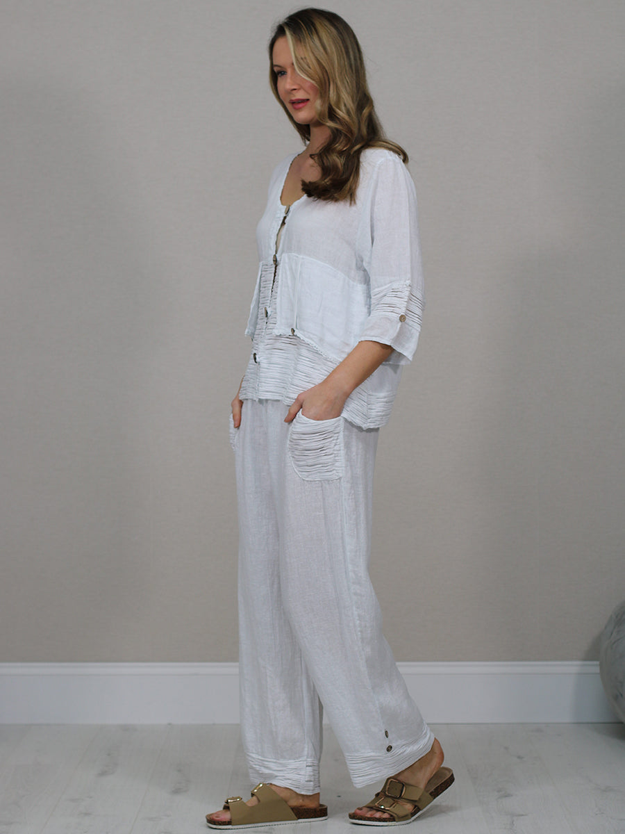 Ruffle Panel Button Down Linen Crop Top