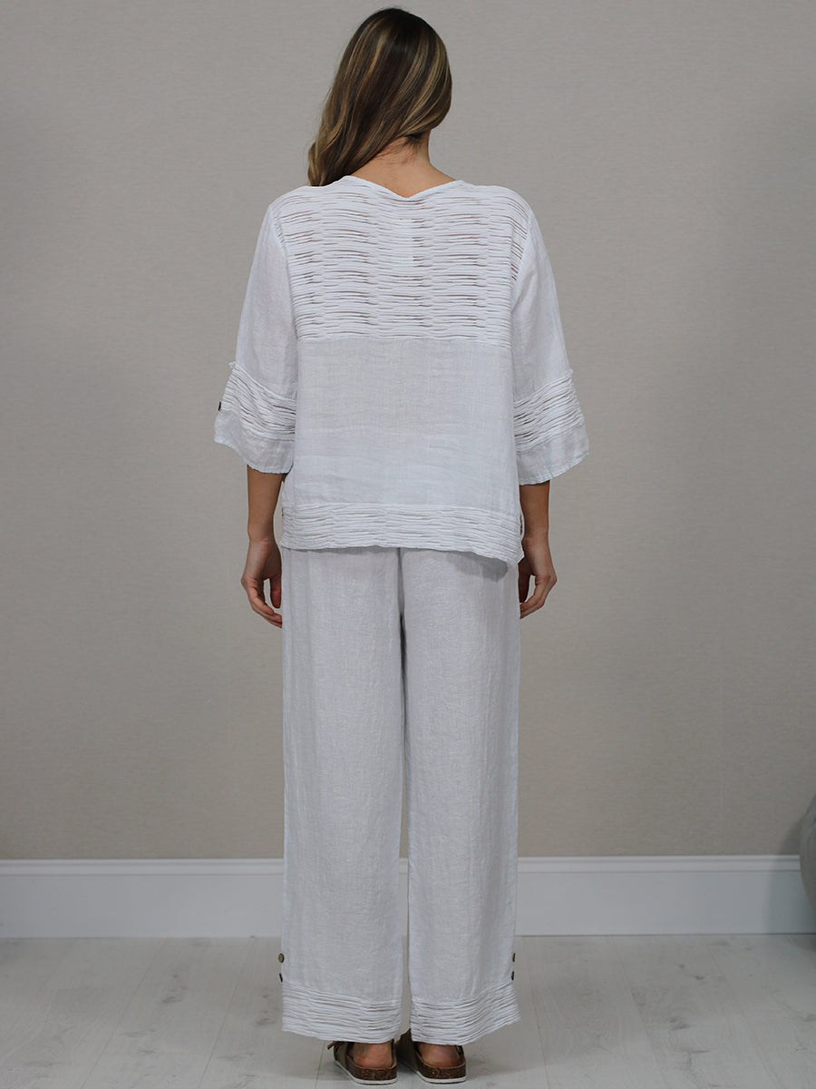 Ruffle Panel Button Down Linen Crop Top