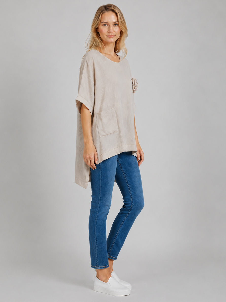 Solid Flower Applique Hi Lo Baggy Top