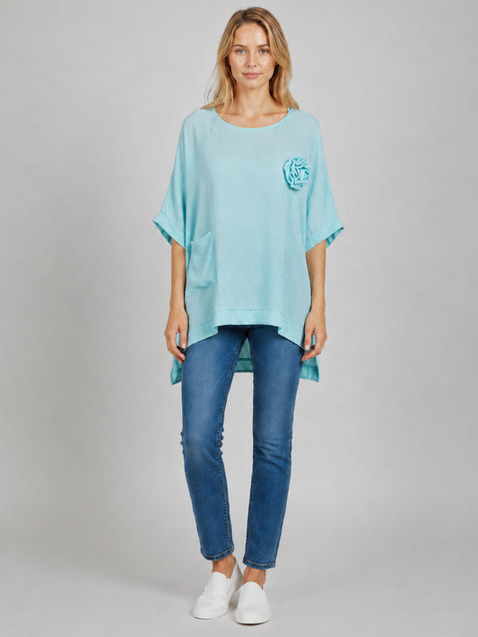 Flower Applique Baggy Shirt Mint