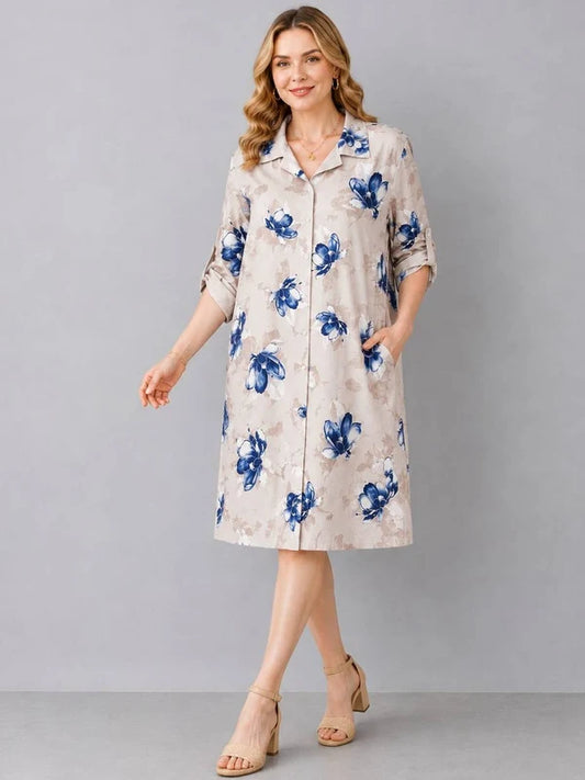 Butterfly Print Formal Shirt Dress