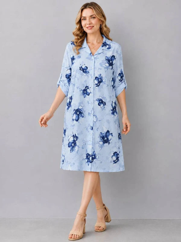 Butterfly Print Formal Shirt Dress