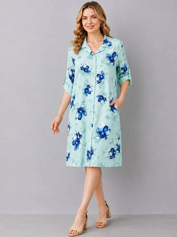 Butterfly Print Formal Shirt Dress