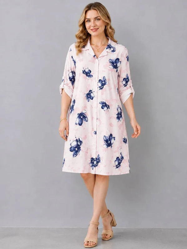 Butterfly Print Formal Shirt Dress