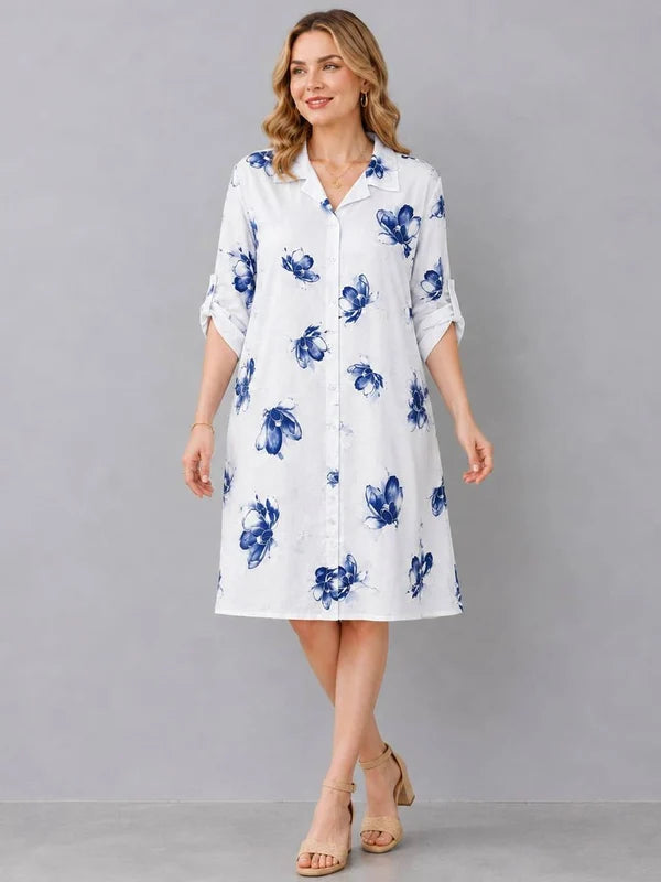 Butterfly Print Formal Shirt Dress