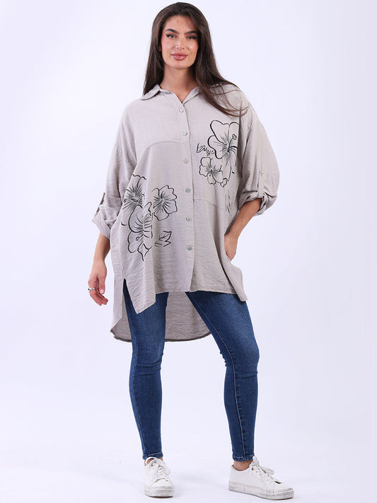 Button Down Floral Baggy Women Shirt