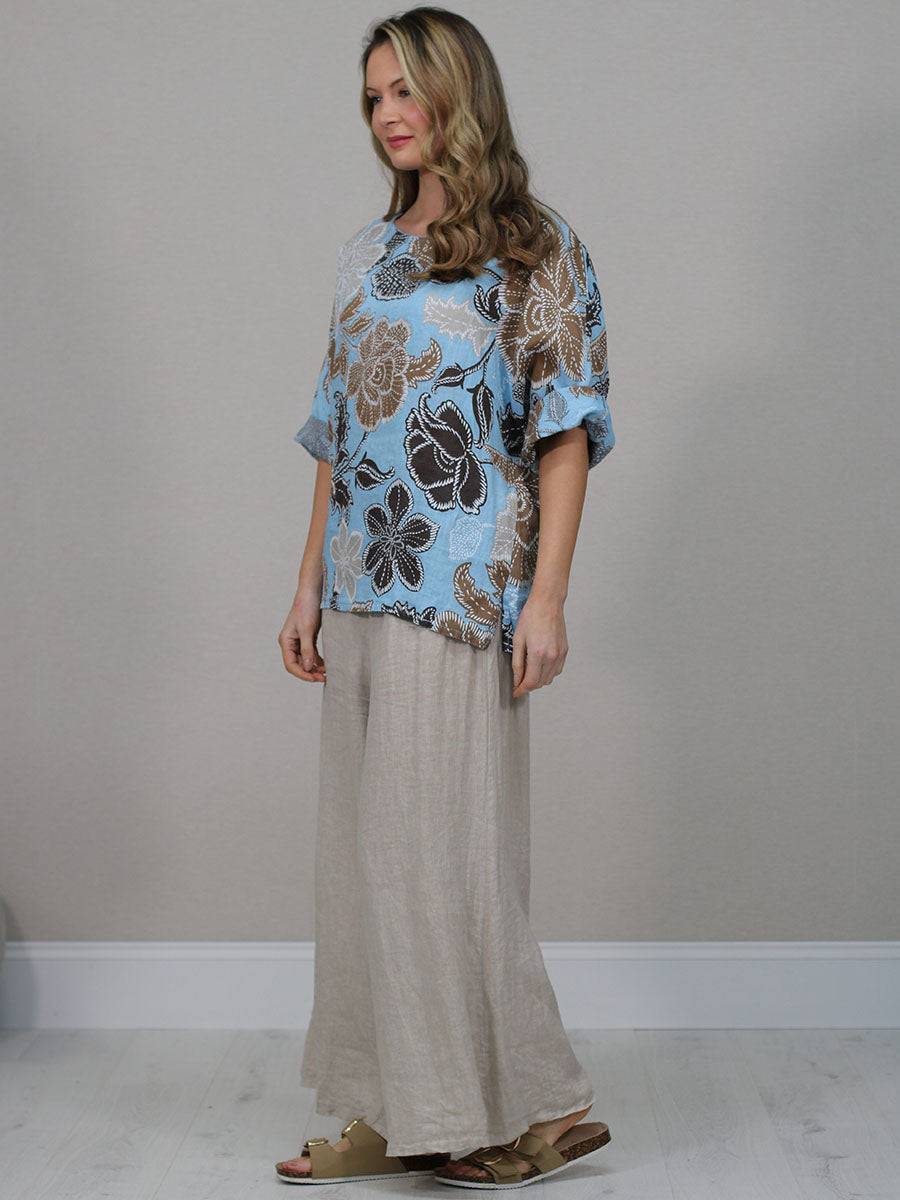 Italian Women Floral Linen Shirt