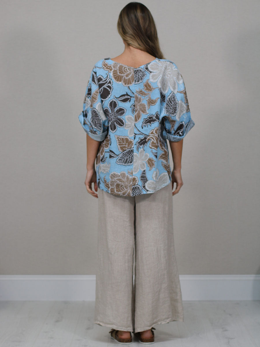 Italian Women Floral Linen Shirt