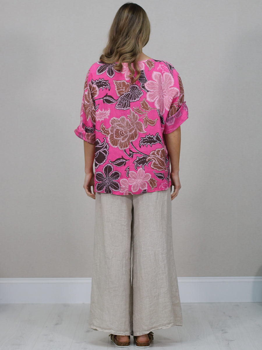 Italian Women Floral Linen Shirt