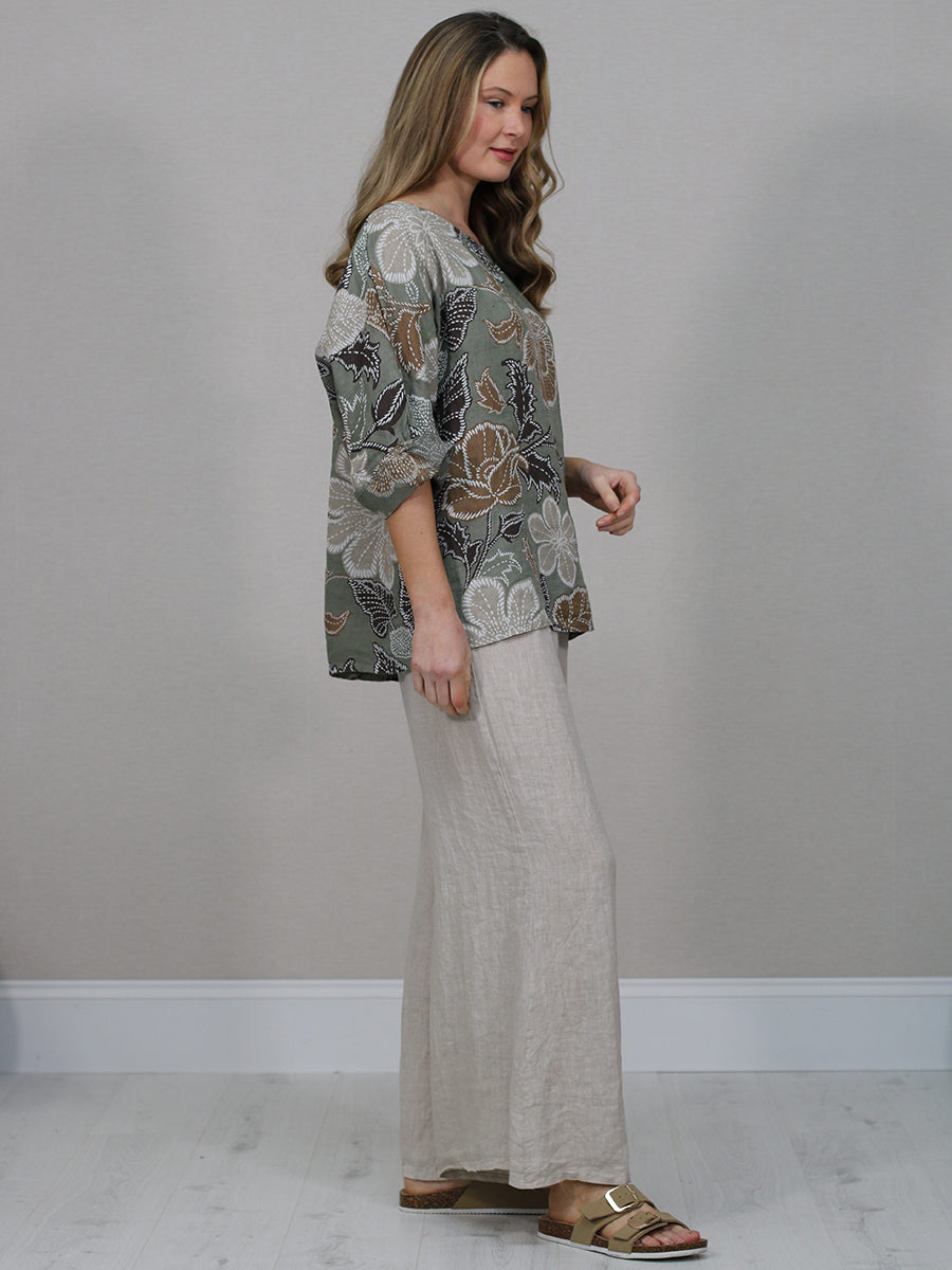 Italian Women Floral Linen Shirt