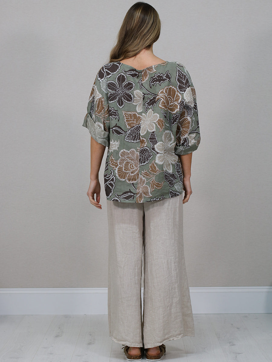 Italian Women Floral Linen Shirt