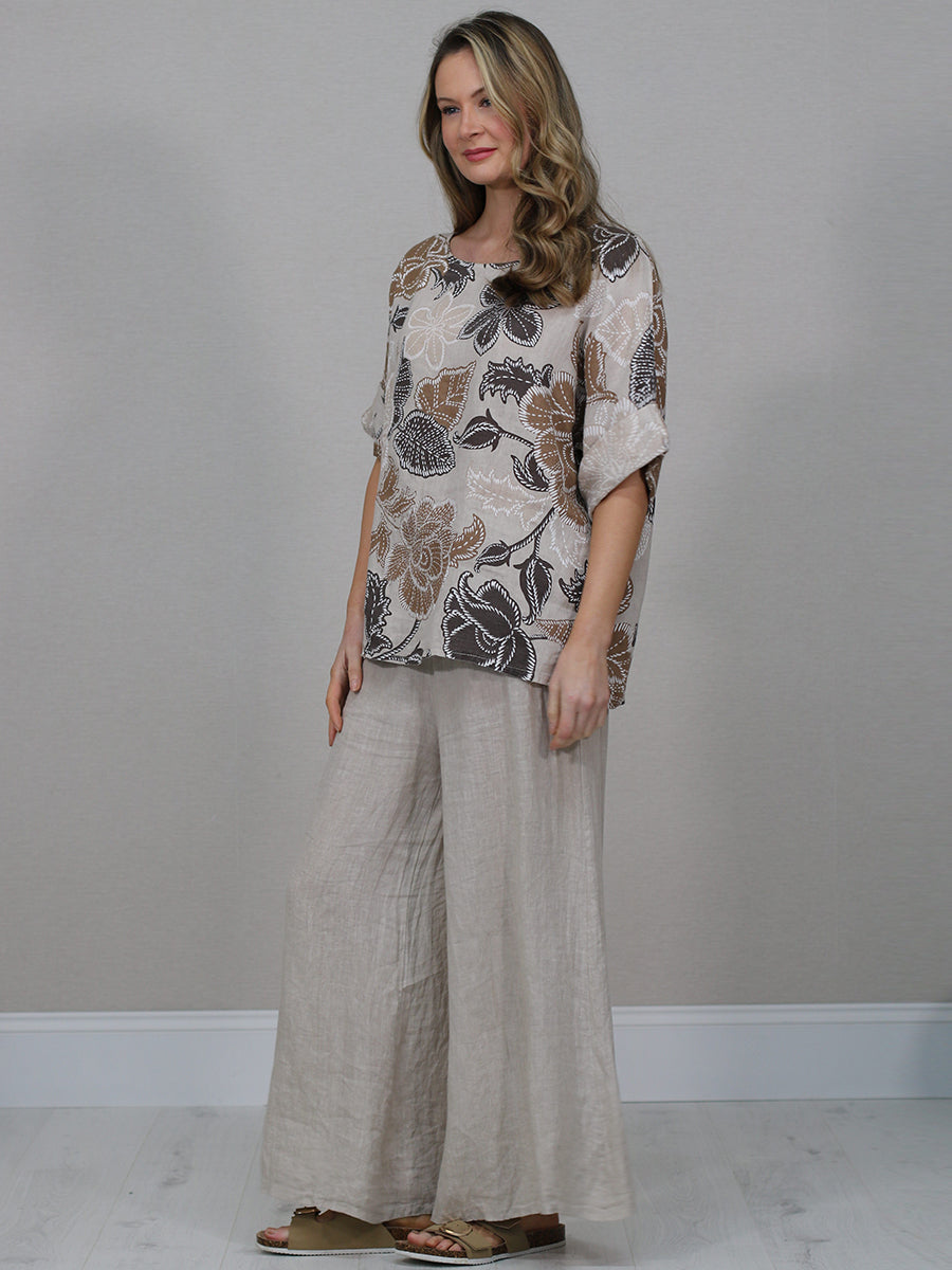 Italian Women Floral Linen Shirt