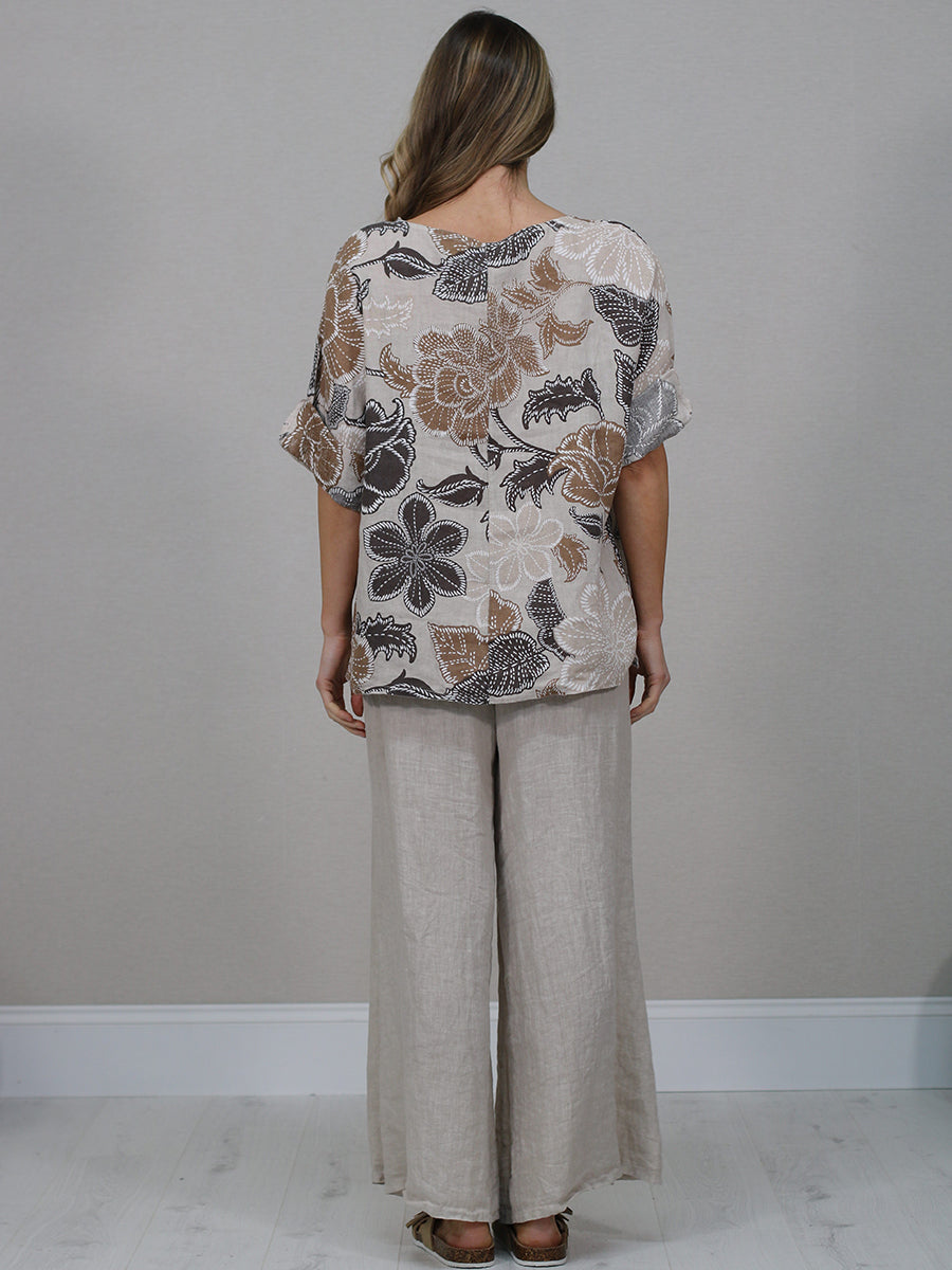 Italian Women Floral Linen Shirt