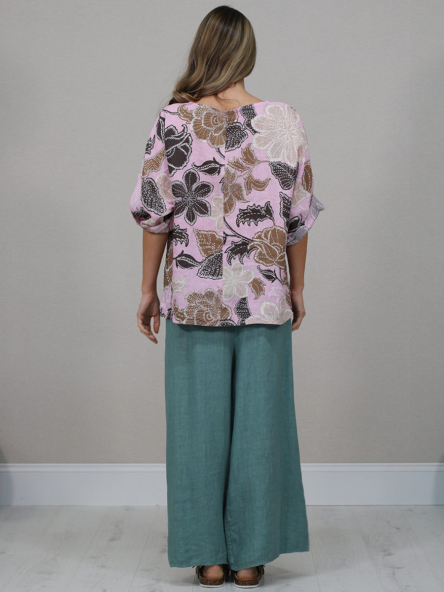 Italian Women Floral Linen Shirt