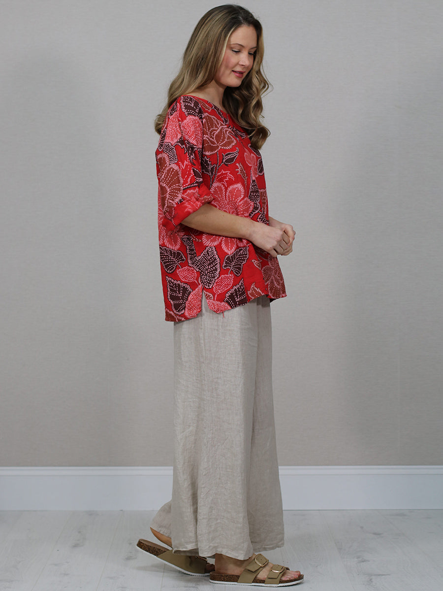 Italian Women Floral Linen Shirt