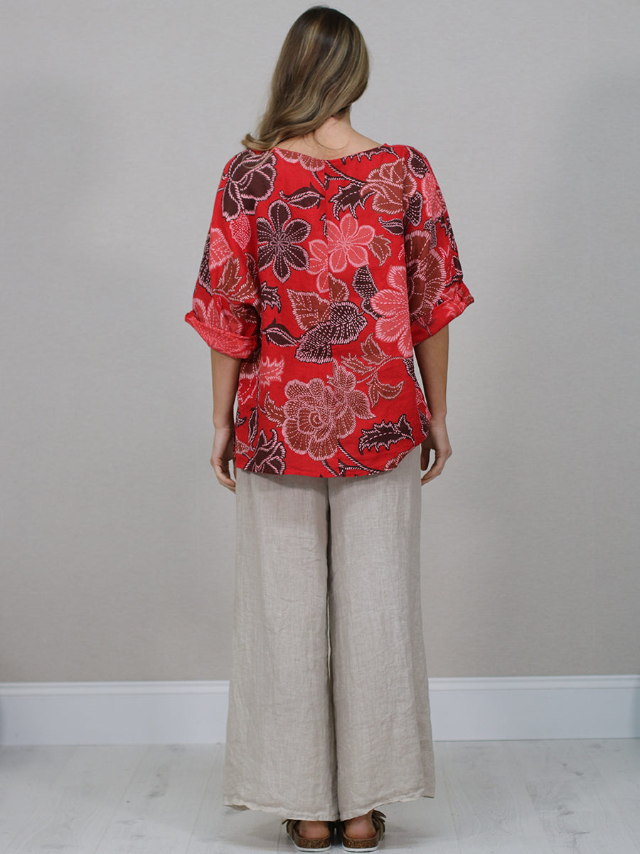 Italian Women Floral Linen Shirt
