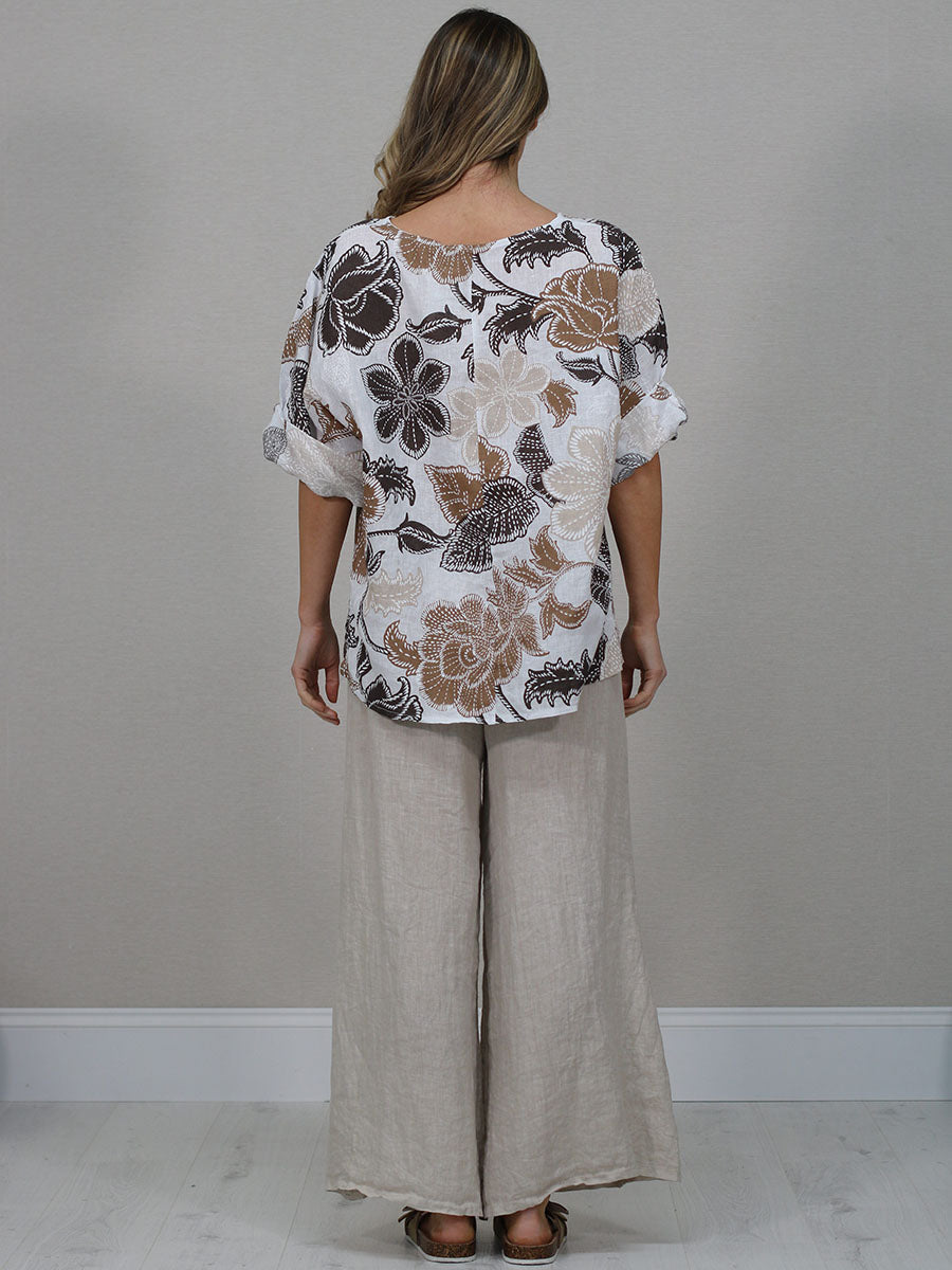 Italian Women Floral Linen Shirt