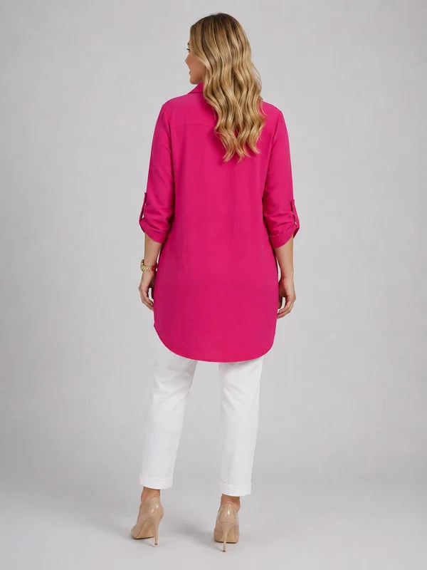 Leopard Pocket Plus Size Shirt Dress Fuchsia