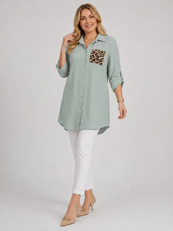 Leopard Pocket Plus Size Shirt Dress Tiffany