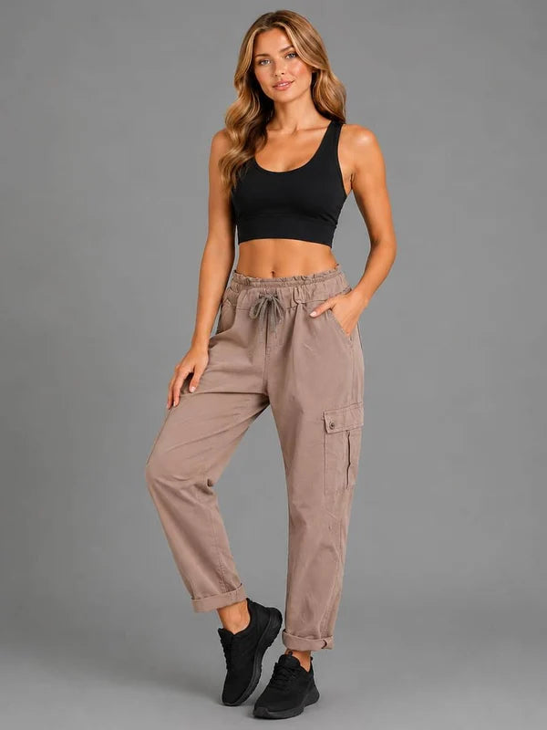 Women Plain Casual Cargo Pant