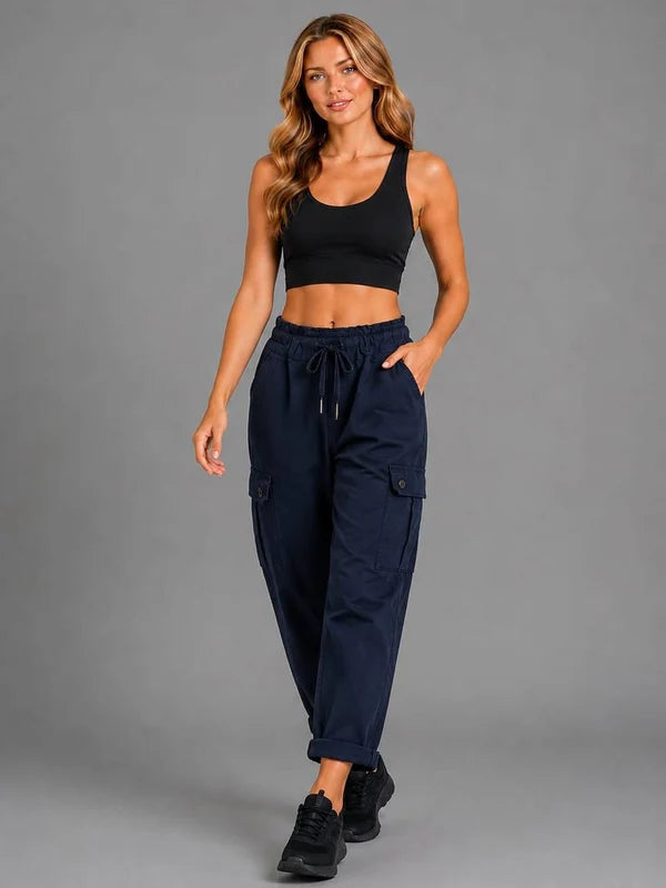 Women Plain Casual Cargo Pant