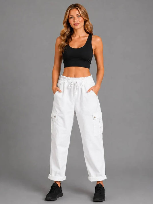 Women Plain Casual Cargo Pant