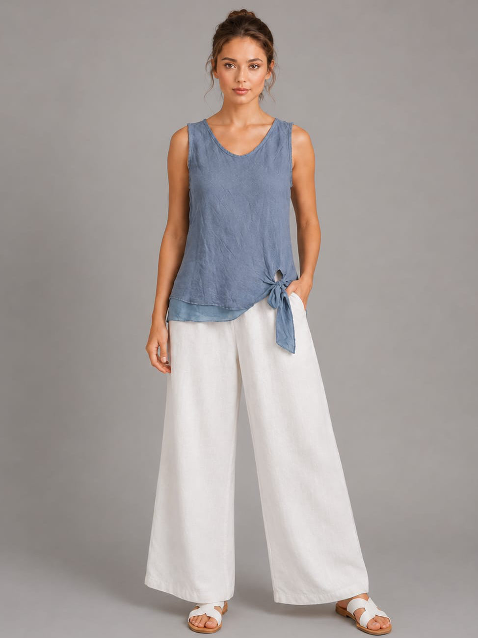 Plain Linen Vest Top Denim