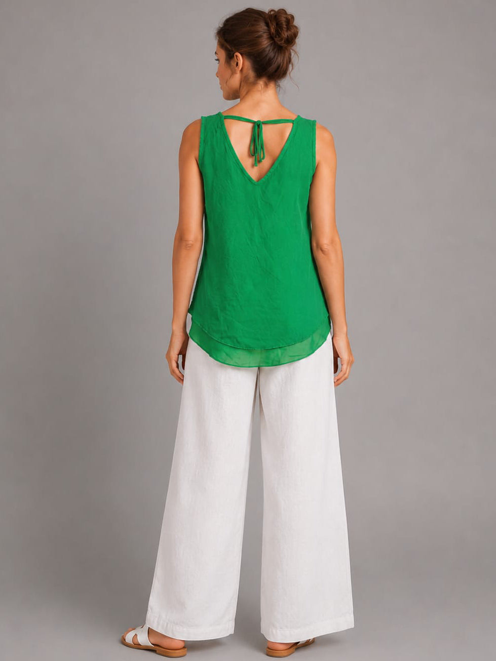 Sleeveless Linen Tie Knot Hem Crop Top