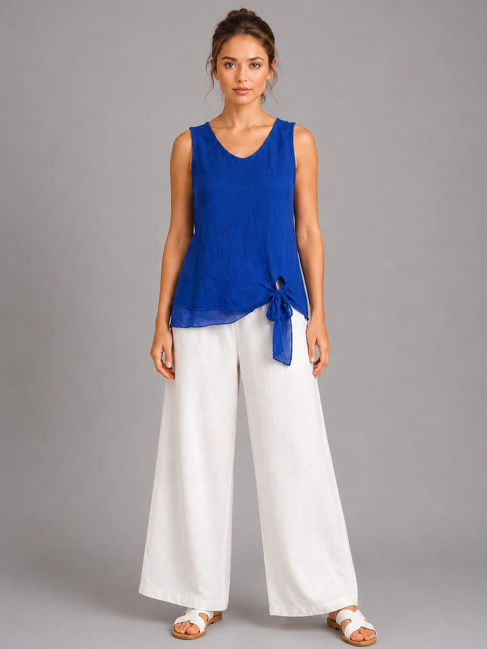 Plain Linen Vest Top Royal Blue