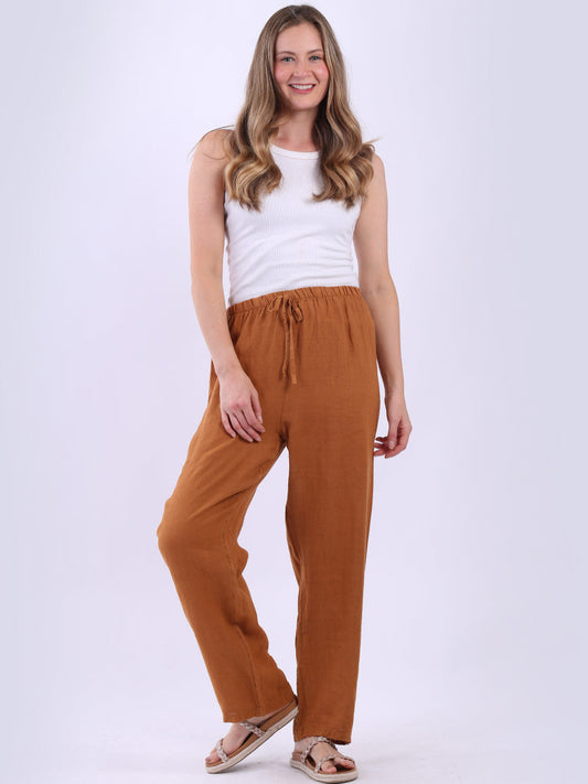 Straight Leg Plain Linen Women Pant