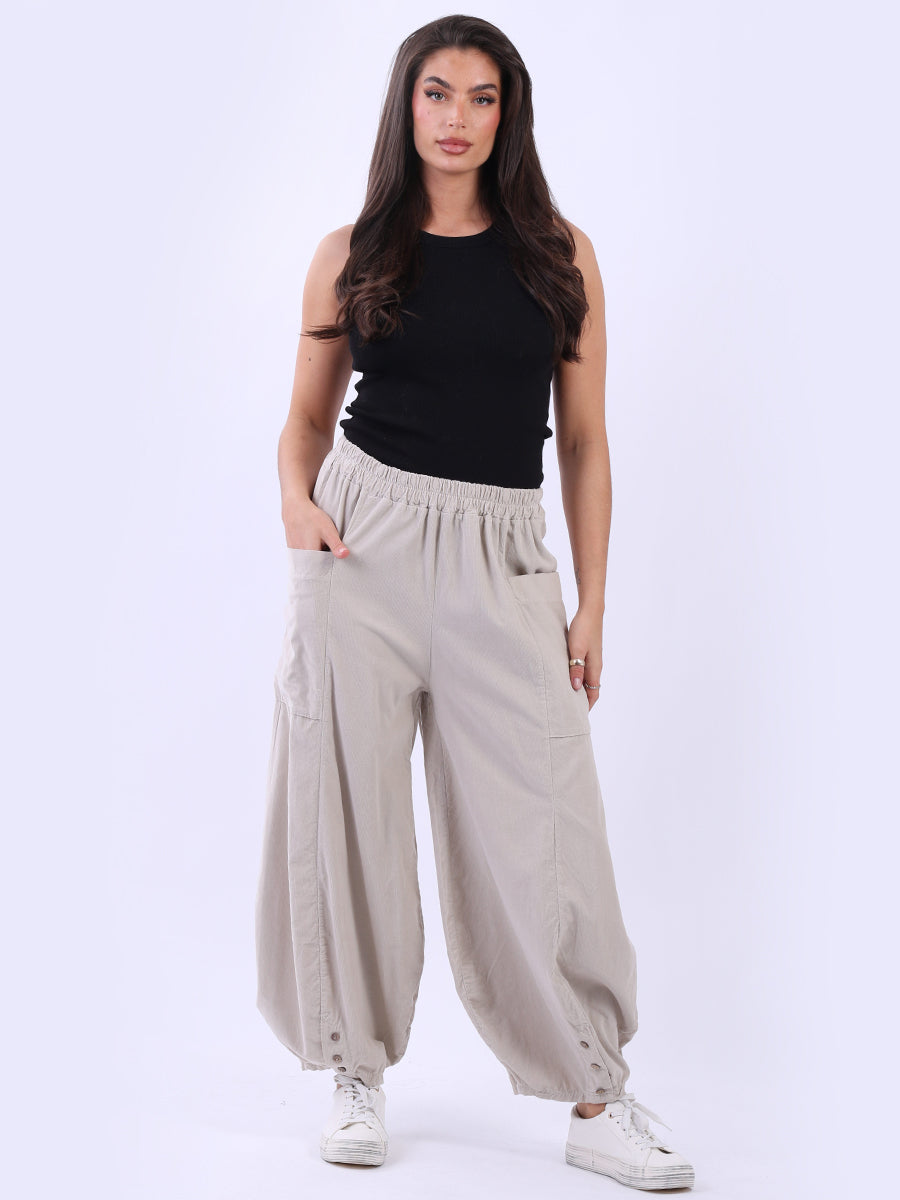 Wide Leg Cotton Corduroy Solid Trouser