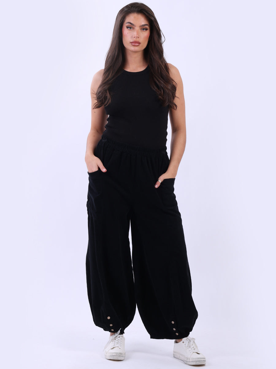 Wide Leg Cotton Corduroy Solid Trouser