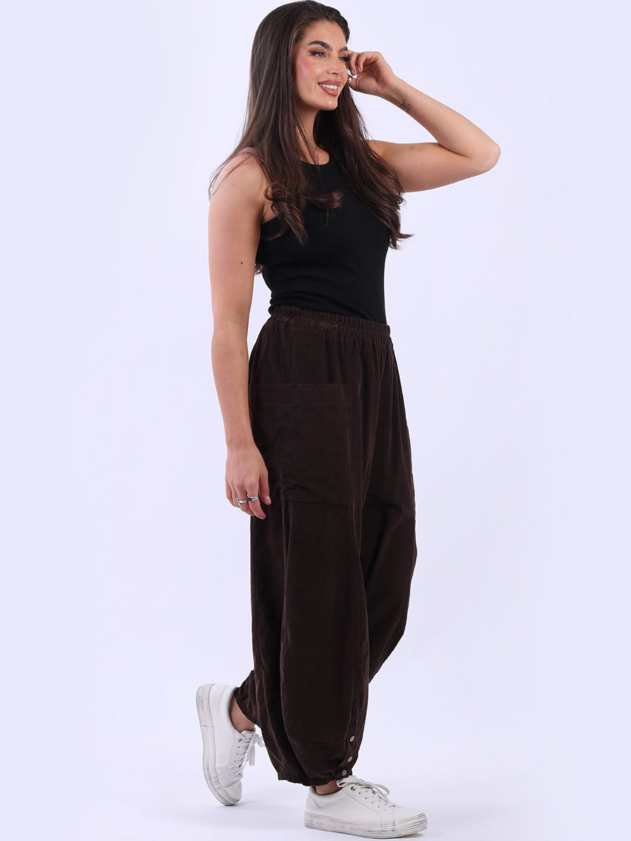 Wide Leg Cotton Corduroy Solid Trouser