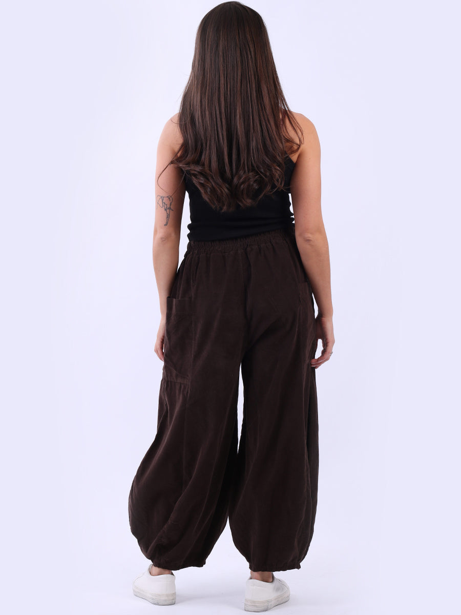 Wide Leg Cotton Corduroy Solid Trouser