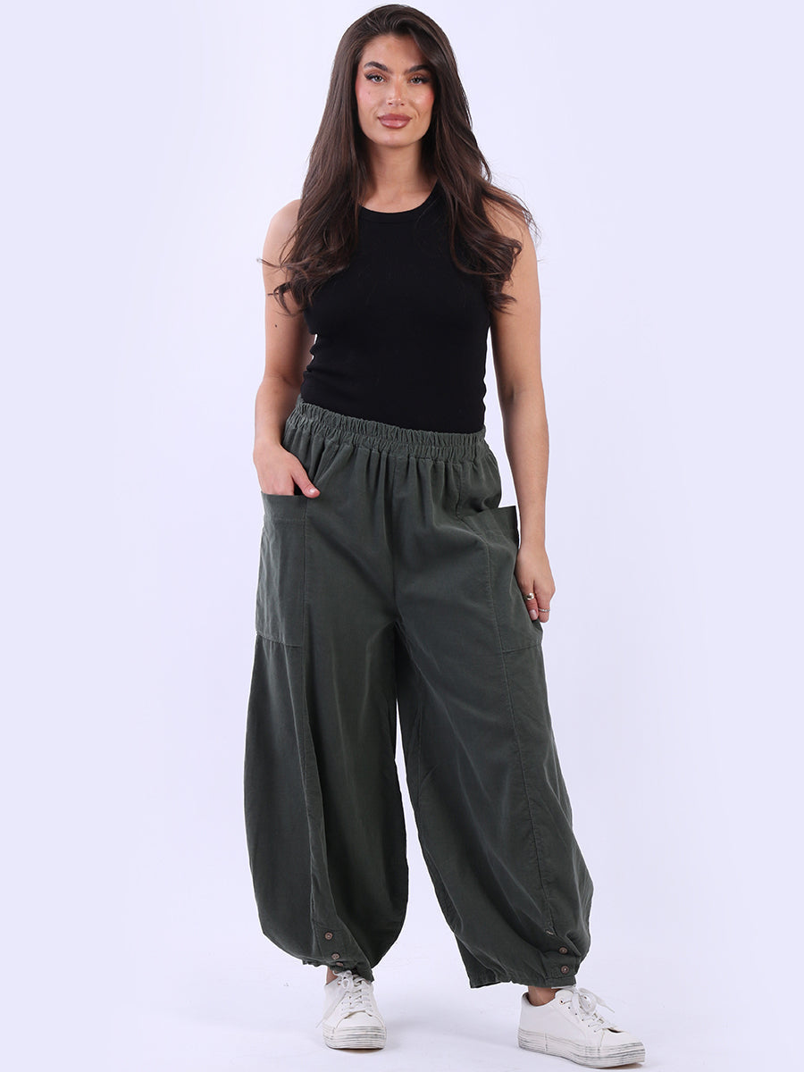 Wide Leg Cotton Corduroy Solid Trouser